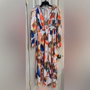 Boutique L/S Spring Maxi Dress Sz. M Ivory, Navy,Orange Wedding Guest Cocktail